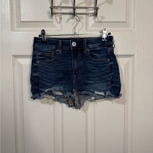 Dark Blue Distressed Denim Shorts